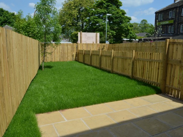 Beautifully landscaped gardens at new Honley homes.